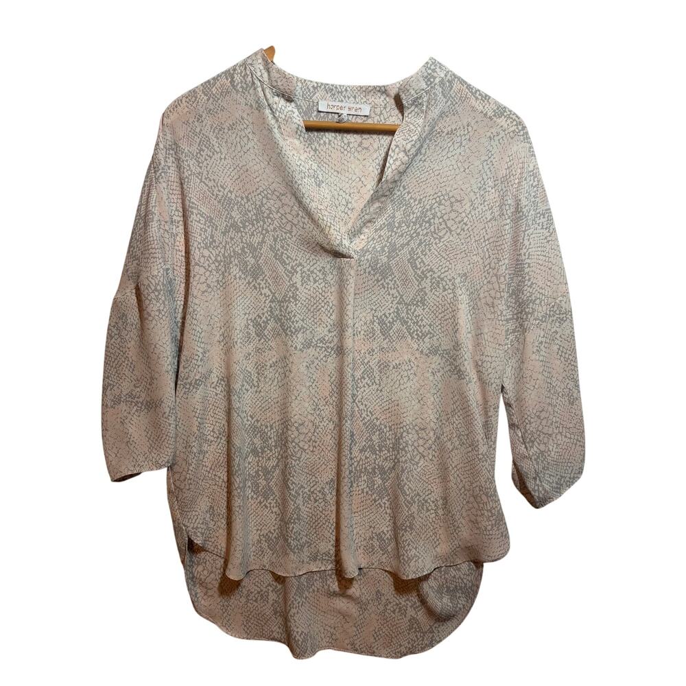 Harper Wren Shirt Women's Size Small White Gray Snake Print V-Neck Tunic Flowy